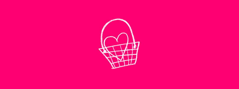 Donation basket drawn in chalk with a heart